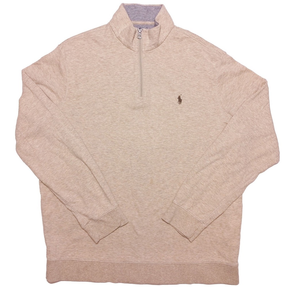 POLO RALPH LAUREN 1/4 Zip Pullover Sweater Cotton Viscose Beige Men's XL